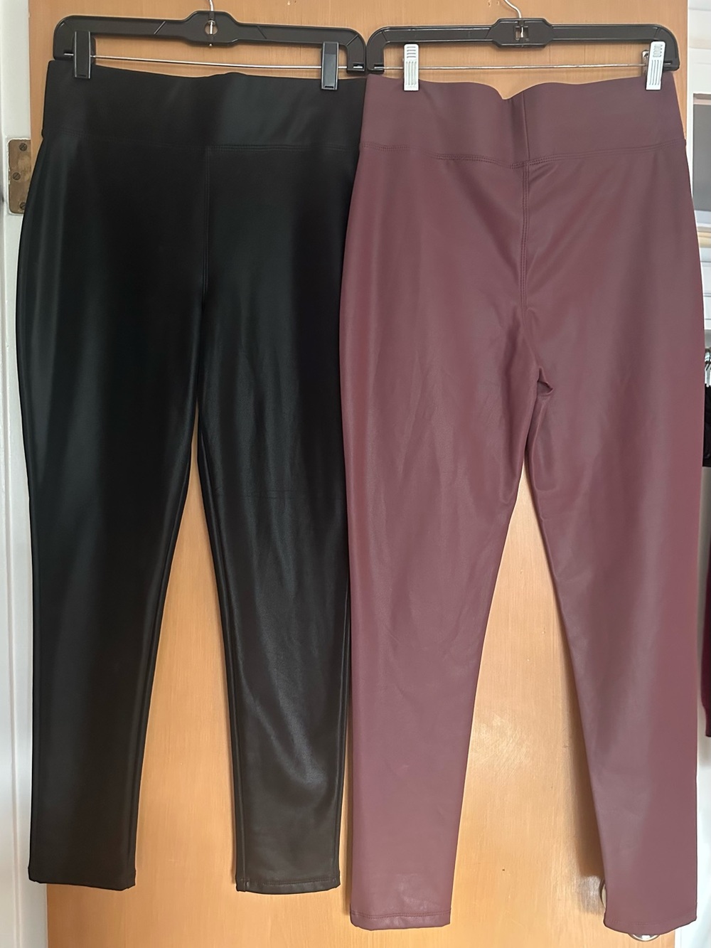 Faux Leather Leggings Duo - Black & Mauve